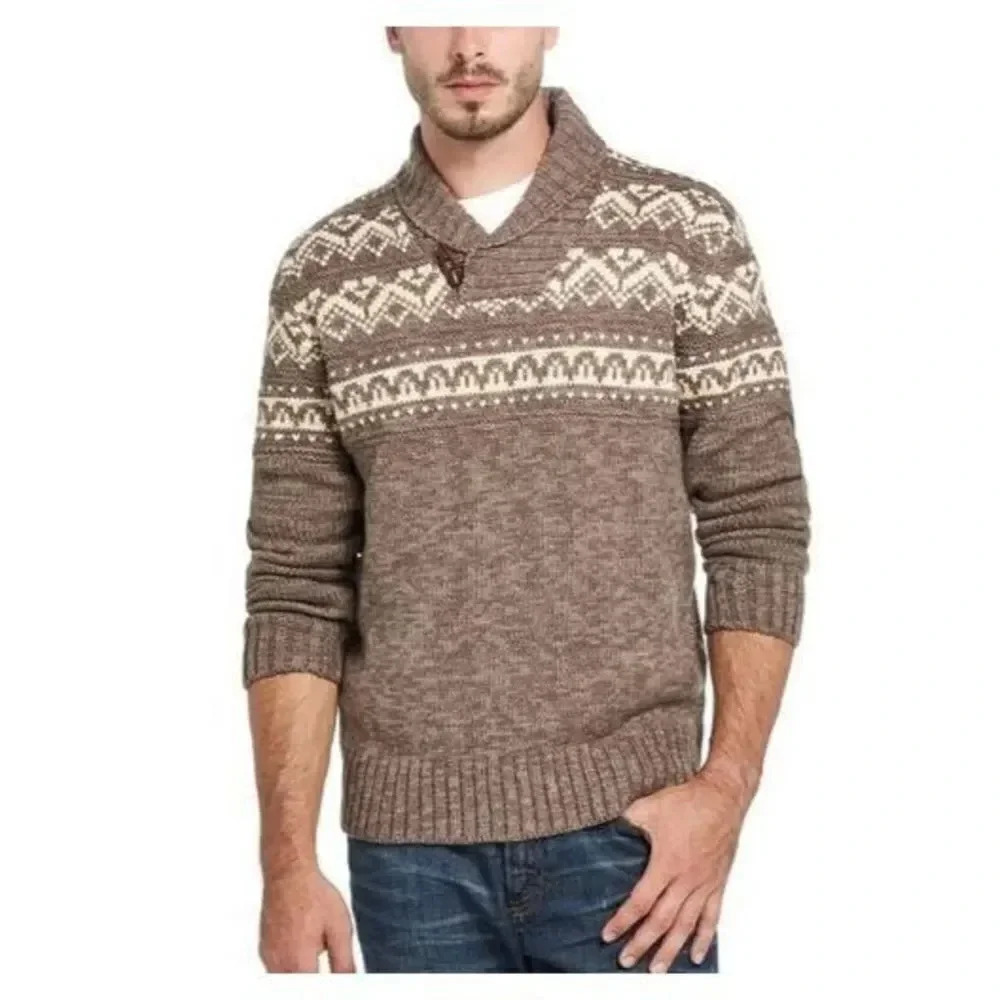 Weatherproof Sweater Men's Size XL Brown 100% Acrylic Long Sleeve Tribal Pattern